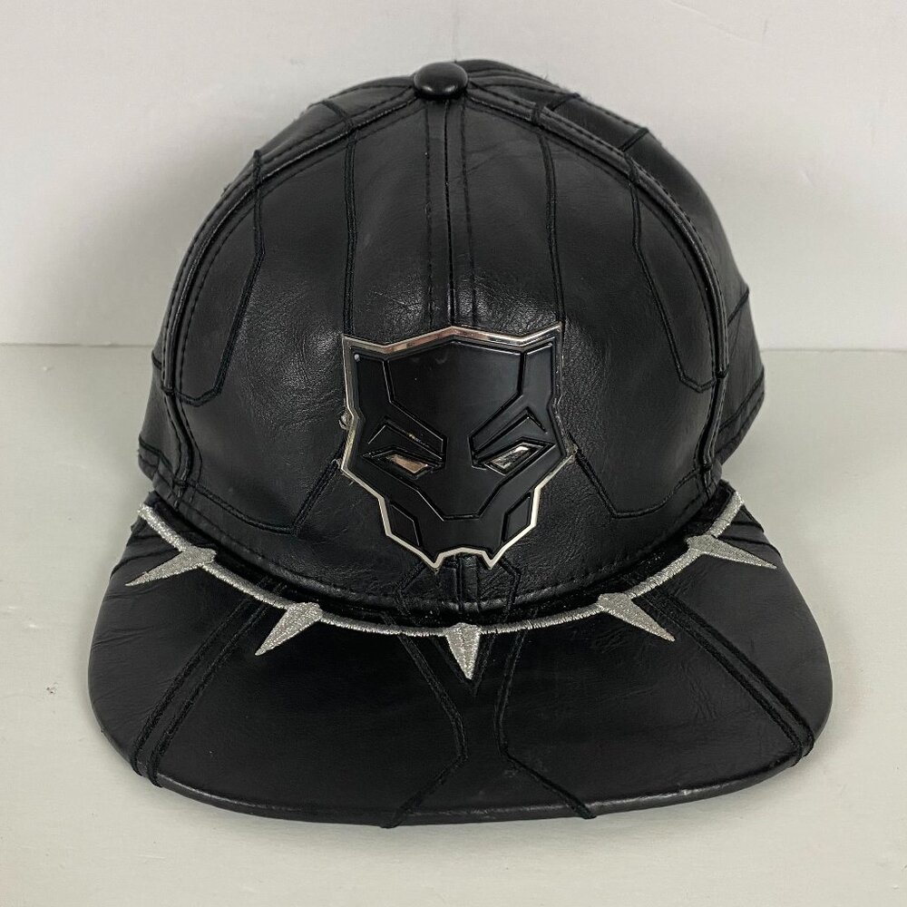 Marvel Black Panther Movie Faux Leather Snapback Hat Cap Metal Logo Heavyweight